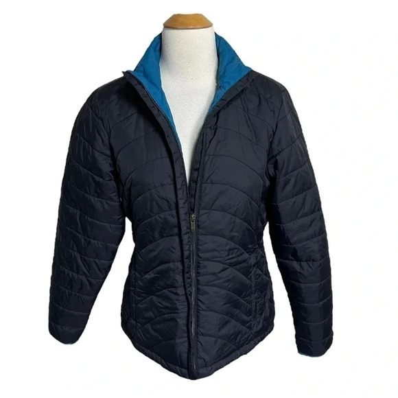 Lands‎ End S(6-8) black with blue trim puffer coat - Picture 1 of 7